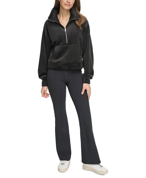 Женский велюровый пуловер в рубчик с молнией до половины длины DKNY, черный