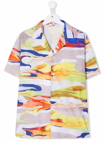 MSGM Kids рубашка с абстрактным принтом и короткими рукавами