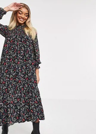 Платье макси с присборенным лифом и цветочным принтом ASOS DESIGN Petite-Многоцветный