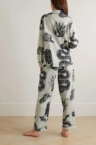 DESMOND & DEMPSEY Пижамный комплект из хлопка с принтом, кремовый