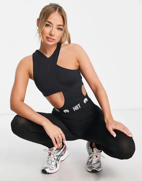 Черный спортивный костюм и боди для плавания HIIT с множеством вырезов