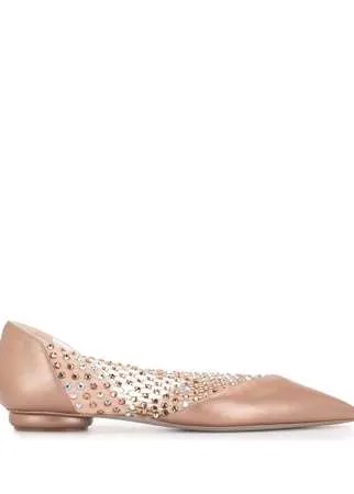 René Caovilla балетки с кристаллами и заостренным носком