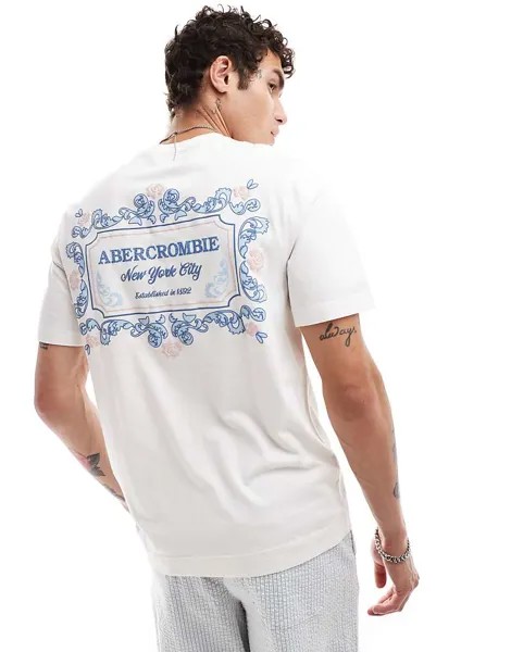 Белая классическая футболка с карманом и принтом на спине Abercrombie & Fitch, вдохновленная плиткой
