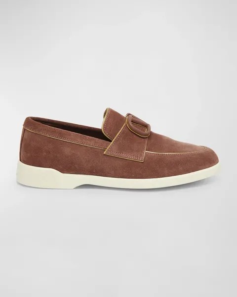 Замшевые легкие лоферы с логотипом VLogo Valentino Garavani, цвет Brownish Orange Antique Brass