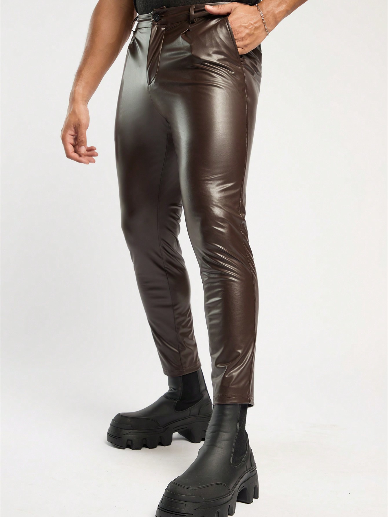 Forever 21 Мужские коричневые облегающие брюки из искусственной кожи 9/10, коричневый