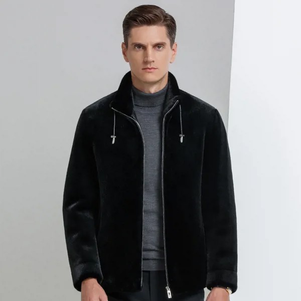 Осенняя Новинка 2023, мужская куртка с воротником-стойкой, зимнее меховое пальто, искусственная норковая шерсть, Мужская модная деловая повседневная женская черная верхняя одежда