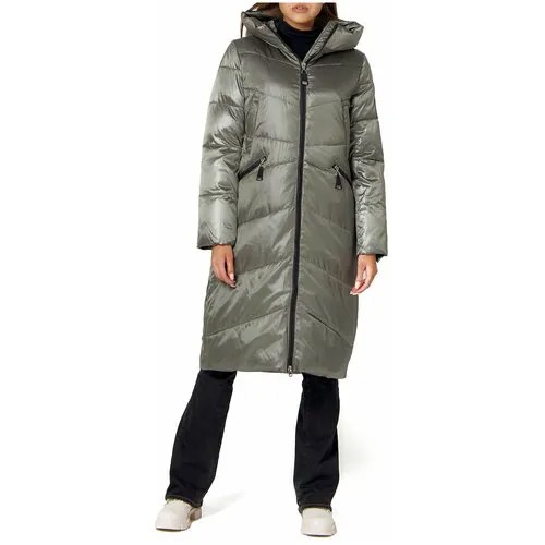 Куртка  зимняя, удлиненная, силуэт прямой, регулируемый капюшон, влагоотводящая, капюшон, съемный капюшон, ветрозащитная, карманы, размер 42, хаки