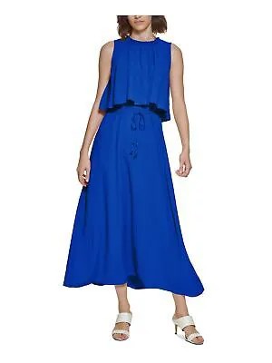 CALVIN KLEIN Женское синее макси-платье без рукавов с застежкой на спине 6