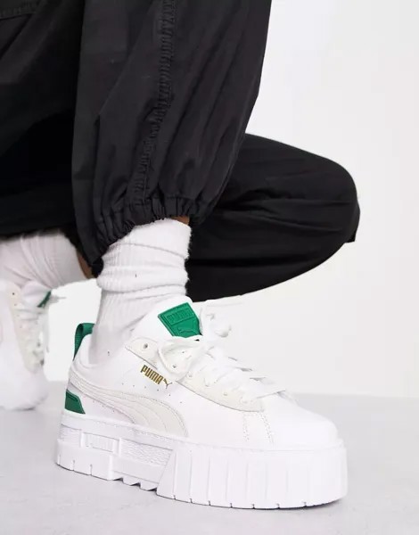 Белые кроссовки PUMA Mayze с зелеными деталями