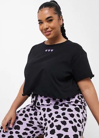 Пижамный комплект с футболкой с декоративной обработкой края и кюлотами с пятнистым принтом Wednesday's Girl Curve-Многоцветный