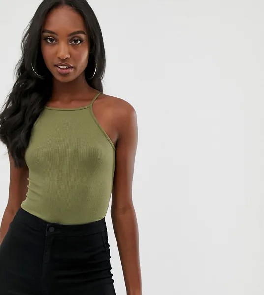 Боди без рукавов цвета хаки с квадратным вырезом ASOS DESIGN Tall-Зеленый