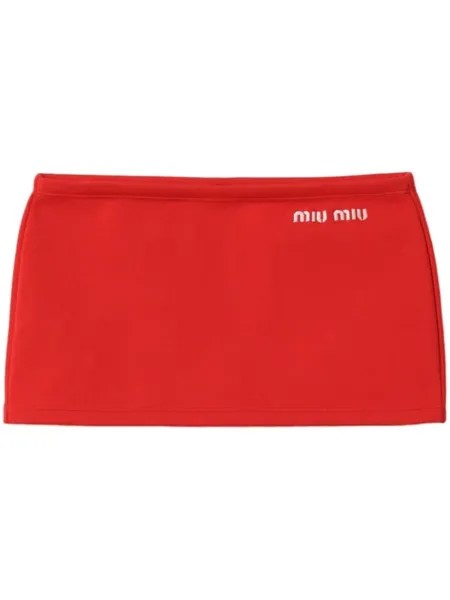 Miu Miu юбка мини с заниженной талией и вышитым логотипом, красный