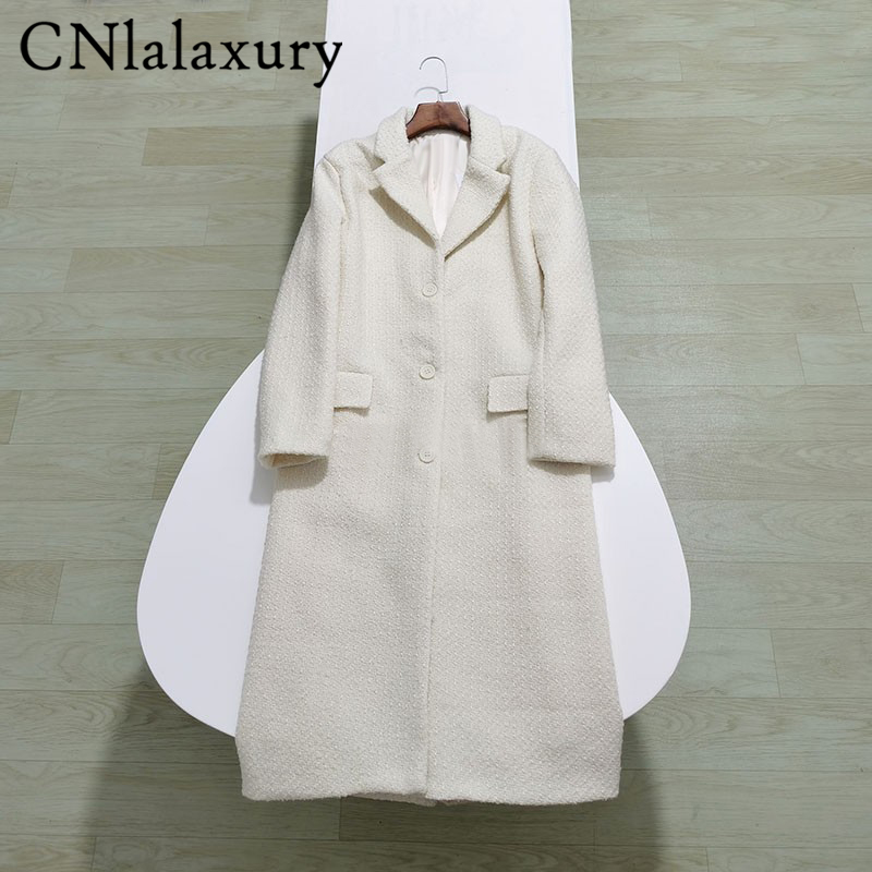 Осенне-зимнее белое повседневное пальто CNlalaxury, Женская однобортная Простая прямая верхняя одежда с длинными рукавами и карманами, однотонный топ