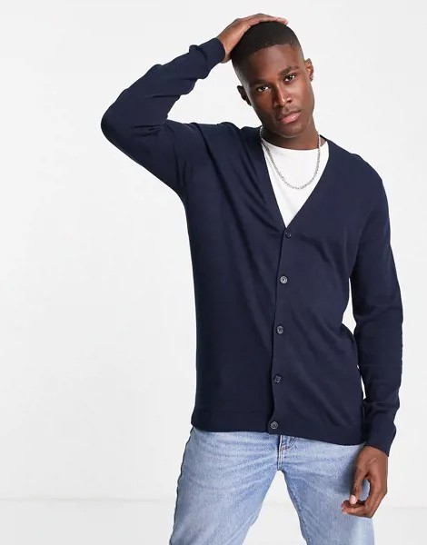 Темно-синий трикотажный кардиган из хлопка ASOS DESIGN