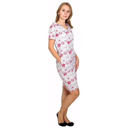 8019-401 Платье женское (164-84(42); серый меланж/белый, красный, цветы (2019))