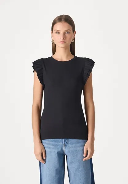 Топ RIBBED RUFFLE GAP, черный