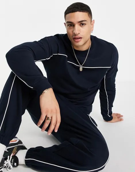 Темно-синий oversized-свитшот с окантовкой (от комплекта) ASOS DESIGN