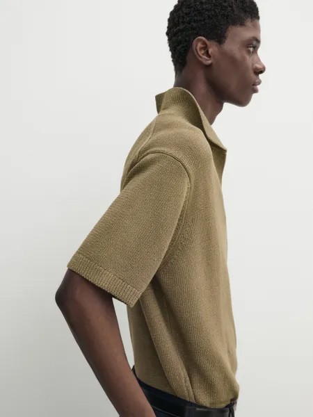Текстурированный свитер-поло с короткими рукавами Massimo Dutti, охра