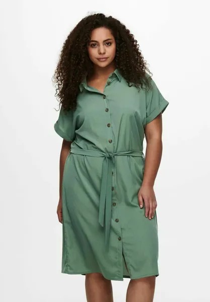 Платье-рубашка ONLY Carmakoma, зеленый меланж