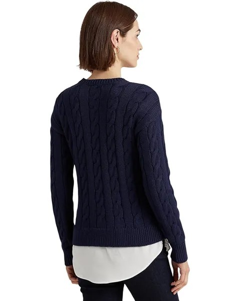Свитер LAUREN Ralph Lauren Layered Cotton-Blend Cable-Knit Sweater, цвет French Navy