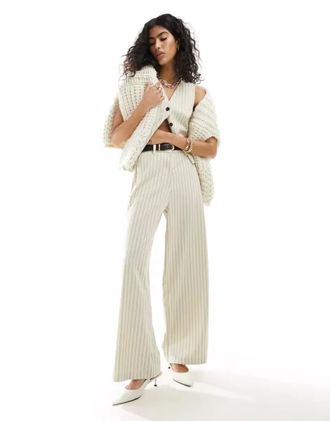 Брюки Asos Design Tailored With Belt, светло-бежевый