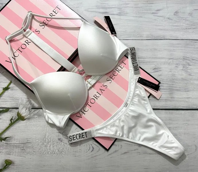 Комплект для плавания Victorias Secret Shine Strap Fabulous Push Up Top, белый
