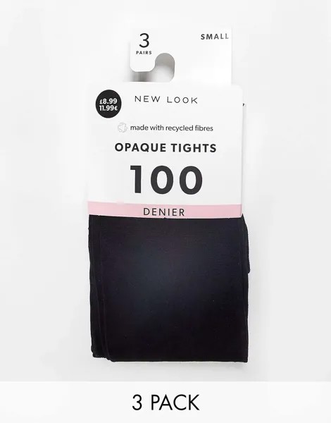 3 пары непрозрачных колготок New Look черного цвета плотностью 100 ден