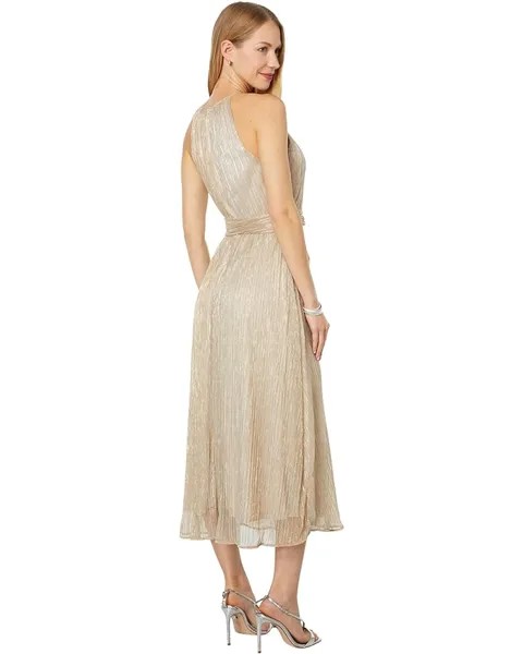 Платье DKNY Halter Neck Maxi Dress w/ Self Belt, цвет Ivory/Gold/Silver