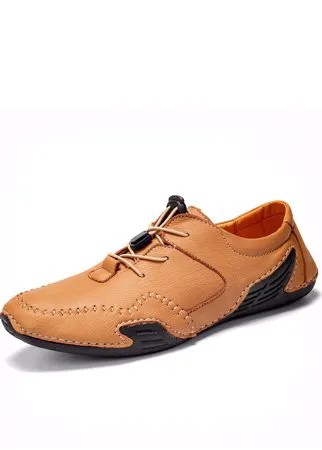 Menico Мужские удобные кожаные туфли на шнуровке с ручной вышивкой Soft Водительские кожаные туфли
