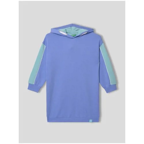 Платье-толстовка UNITED COLORS OF BENETTON, хлопок, однотонное, размер 140 (L), голубой