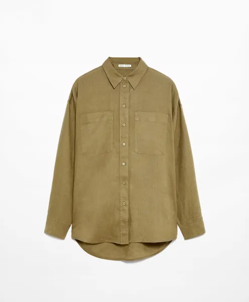 Рубашка Oysho Linen With Pocket, зеленый