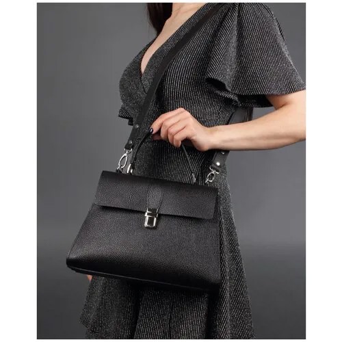 Женская сумка трапеция из натуральной кожи черная A023 black grain Divalli