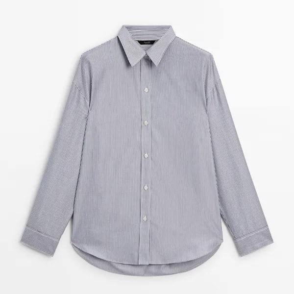 Рубашка Massimo Dutti Striped Cotton Oxford Shirt, белый