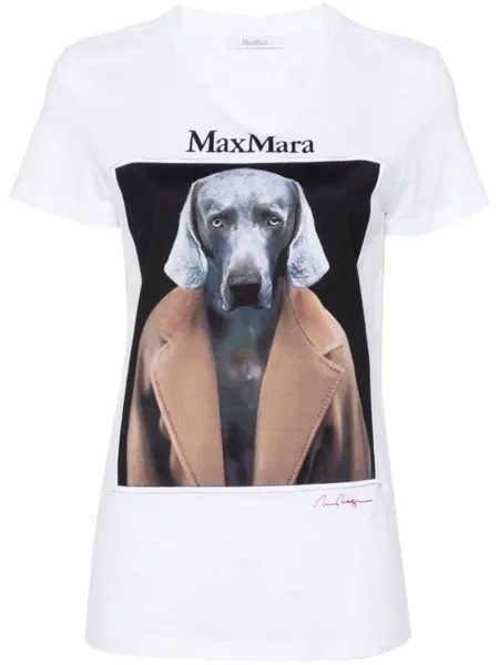Max Mara футболка из хлопка с принтом собаки, белый