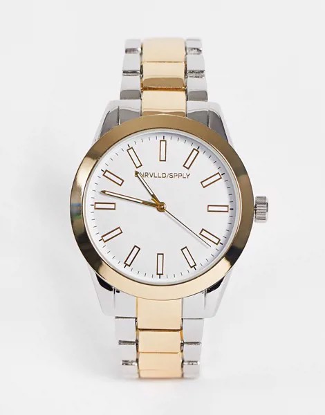Наручные часы с белым циферблатом и металлическим браслетом 41 мм в серебристом и золотистом тонах ASOS DESIGN-Серебряный