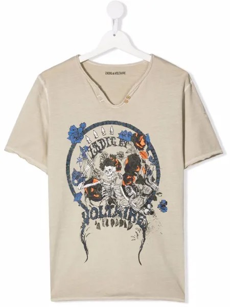 Zadig & Voltaire Kids футболка с графичным принтом и V-образным вырезом