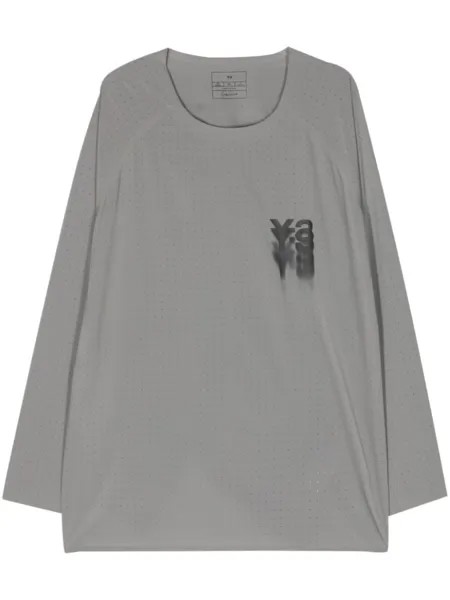Y-3 футболка с перфорацией и логотипом, серый