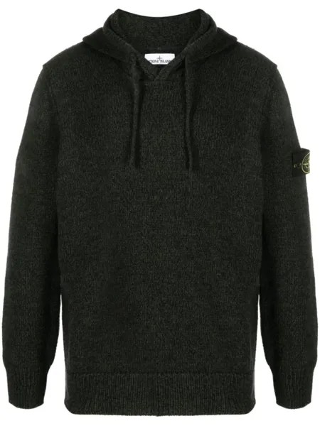Stone Island худи в рубчик с нашивкой Compass, черный
