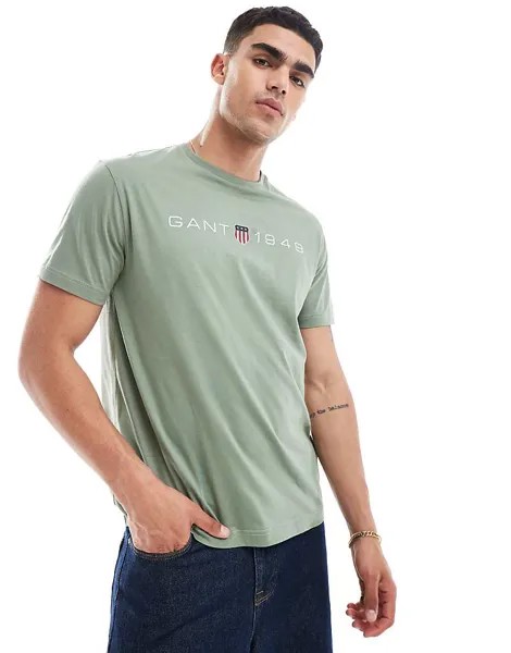 GANT - Светло-зеленая футболка с вышитым логотипом в виде щита