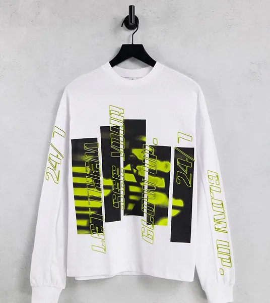 Белый oversized-лонгслив с разрезанным светящимся в темноте принтом ASYOU