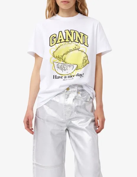Базовая футболка свободного кроя из джерси лимонного цвета Ganni, белый