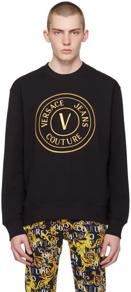 Черный свитшот с V-образной эмблемой Versace Jeans Couture, цвет Black/Gold