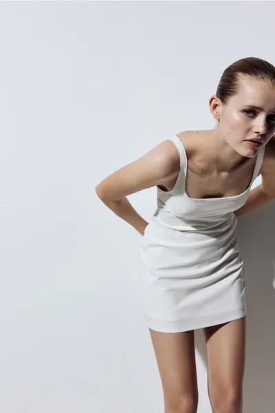 Платье из джерси с отделкой пико H&M, бежевый