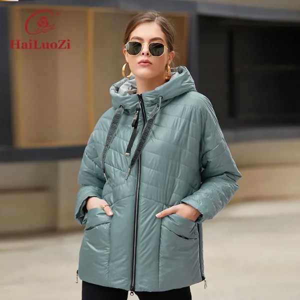 HaiLuoZi 2022 весна осень Женская куртка с капюшоном теплое Женское пальто короткая женская парка высокое качество био хлопок Верхняя одежда 7083