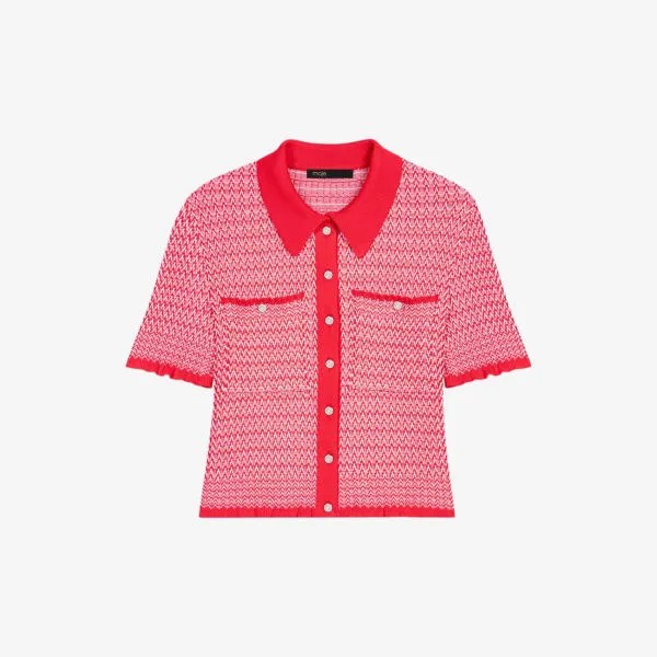 Укороченная трикотажная рубашка-поло с узором «елочка» Maje, красный