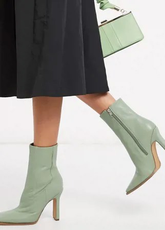 Зеленые кожаные премиум-полусапожки на каблуке ASOS DESIGN Erin-Зеленый цвет