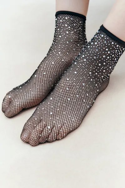 Сетчатые носки со стразами ZARA, черный