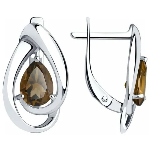 Серьги Diamant, серебро, 925 проба, родирование, раухтопаз, размер 18 мм