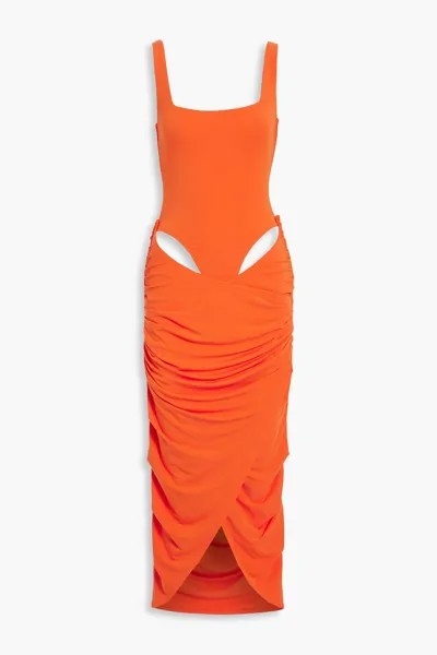 Платье макси Mariah из эластичного тенсель-джерси со сборками и вырезами PARIS GEORGIA, оранжевый