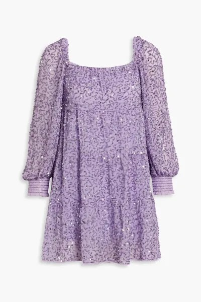 Платье мини из шифона с отделкой Rowen и сборками Alice + Olivia, лаванда